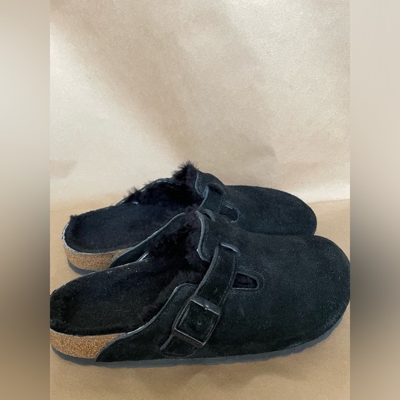 Lightly Used Birkenstock Black Boston Shearling Suede Leather Size EU 40 Narrow - Picture 10 of 10